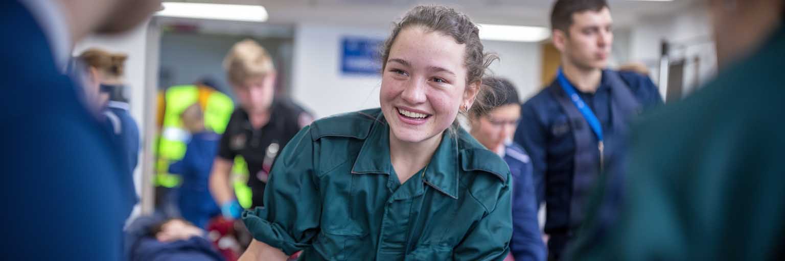 Student participating in a simulated emergency scenario