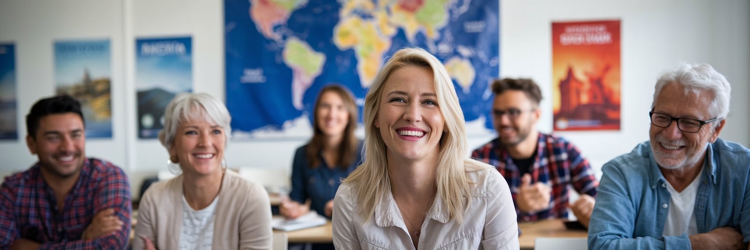 Modern language students talking in class