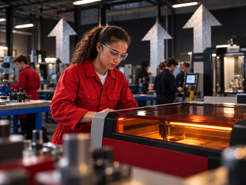 Student using a laser engraver