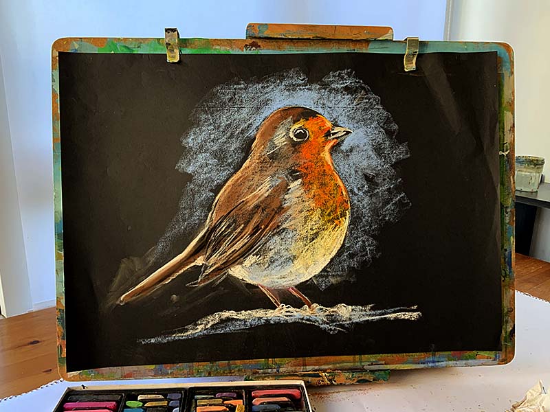 Pastel picture of a robin