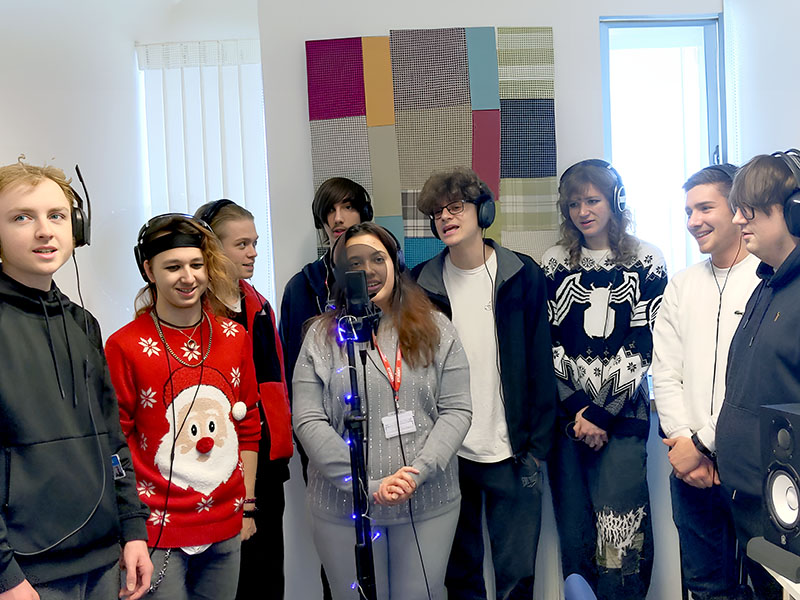 Music Technology students recording a cover of &quot;I Wish It Could Be Christmas Every Day&quot;