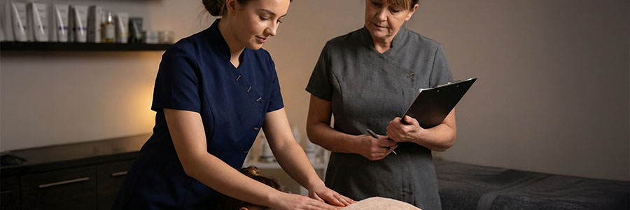 Student working the beauty salon