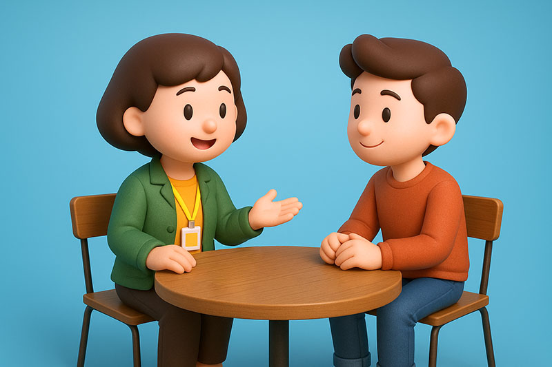 Student talking to a staff member